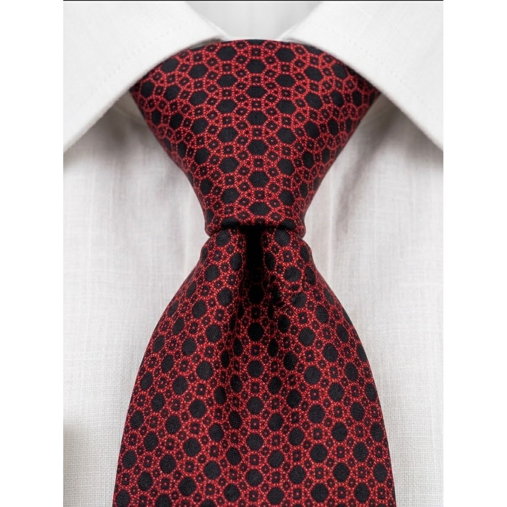 Stefano Ricci Mens Red Black Geometric Silk Tie Made in Italy Luxury Necktie